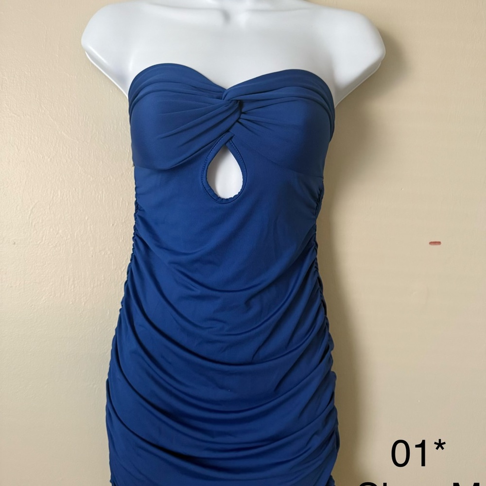 SHEIN Royal Blue Strapless Knotted Keyhole Ruched Dress